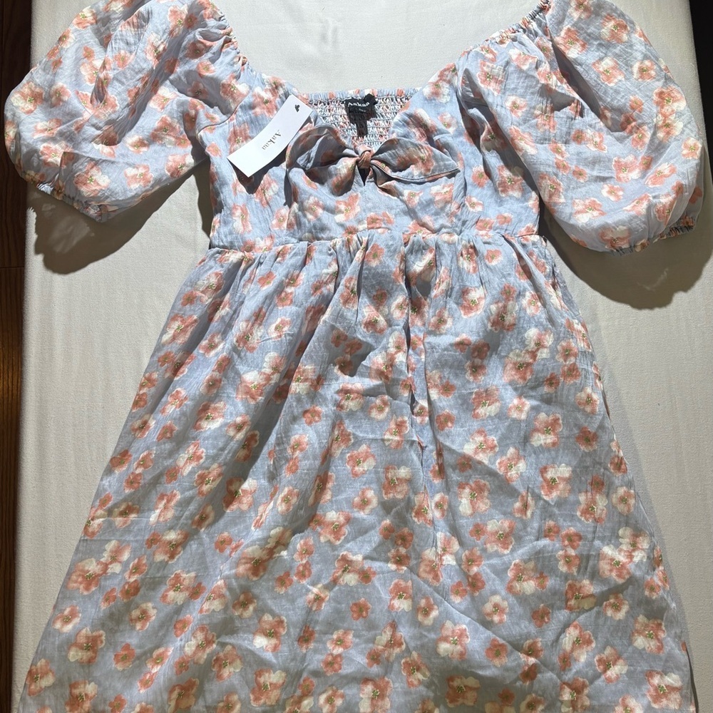 Aakaa Blue Floral Puff Sleeve Mini Dress - Picture 5 of 7